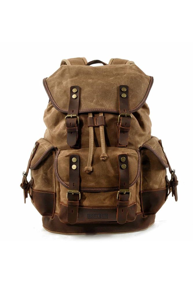 Leather and waxed canvas backpack URBAN BAG Berg Brown