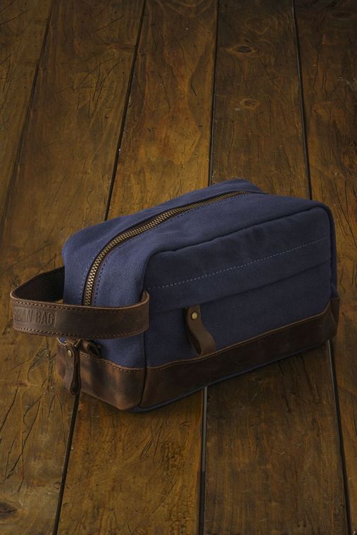 Natural leather and fabric toiletry bag URBAN BAG Journey - Blue
